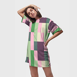 Футболка женская длинная Прямоугольный блочный паттерн, цвет: 3D-принт — фото 2