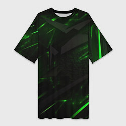 Женская длинная футболка Dark black green abstract