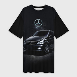 Футболка женская длинная Mercedes black, цвет: 3D-принт