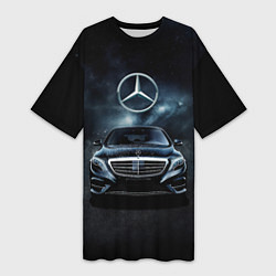 Футболка женская длинная Mercedes Benz black, цвет: 3D-принт
