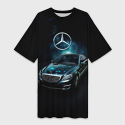 Футболка женская длинная Mercedes Benz dark style, цвет: 3D-принт