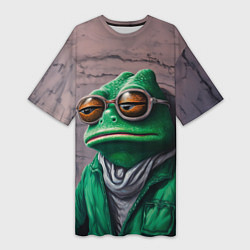 Женская длинная футболка Уставшная лягушка Пепе