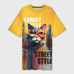 Женская длинная футболка Кот в городе - street style