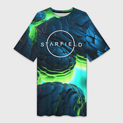 Женская длинная футболка Starfield blue green logo