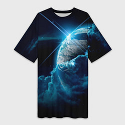 Женская длинная футболка Космос и сияющая планета