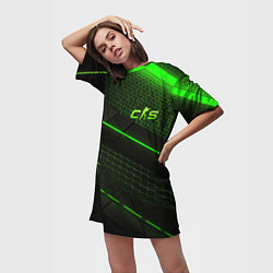 Футболка женская длинная CS2 green neon, цвет: 3D-принт — фото 2