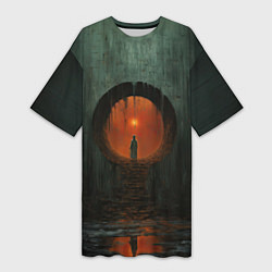 Женская длинная футболка Подземный храм