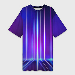 Футболка женская длинная Neon glow - vaporwave - strips, цвет: 3D-принт