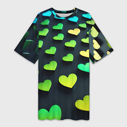 Футболка женская длинная Паттерн - сердца градиент - нейросеть, цвет: 3D-принт