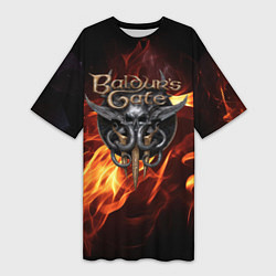 Женская длинная футболка Baldurs Gate 3 fire