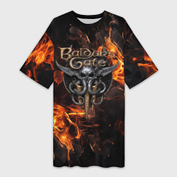 Женская длинная футболка Baldurs Gate 3 fire logo