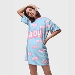 Футболка женская длинная Baby - Barbie style: blue pattern, цвет: 3D-принт — фото 2