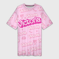 Женская длинная футболка Виктория - паттерн Барби розовый