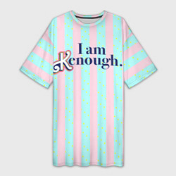 Женская длинная футболка I am Kenough - фраза и костюм Кена в полоску