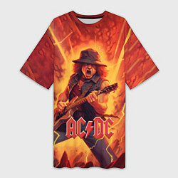 Женская длинная футболка ACDC rock music fire