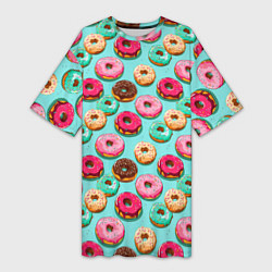 Женская длинная футболка Разноцветные пончики паттерн