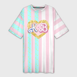 Футболка женская длинная Кен плюс Барби: сплит розовых и голубых полосок, цвет: 3D-принт