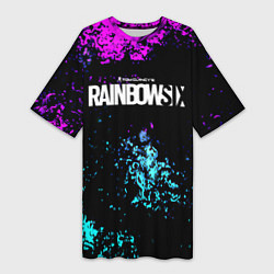 Женская длинная футболка Rainbow six неоновые краски