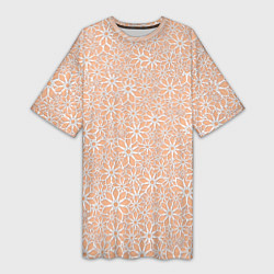 Женская длинная футболка Цветочный паттерн оттенок миндального крема