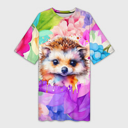 Женская длинная футболка Ежик в цветах