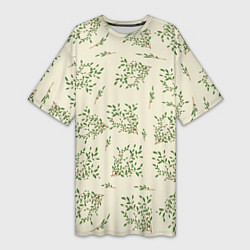 Женская длинная футболка Веточки с зелеными листьями