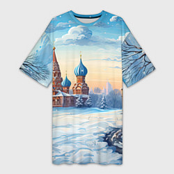 Женская длинная футболка Российская зима
