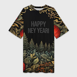 Женская длинная футболка Happy new year black style