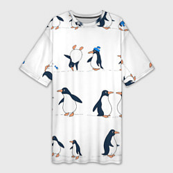 Футболка женская длинная Семейство пингвинов на прогулке, цвет: 3D-принт