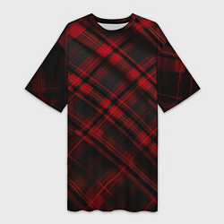 Женская длинная футболка Тёмно-красная шотландская клетка