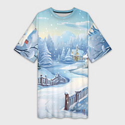 Женская длинная футболка Снежная тропинка