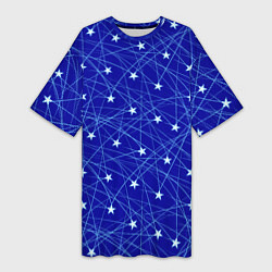 Женская длинная футболка Звездопад на синем