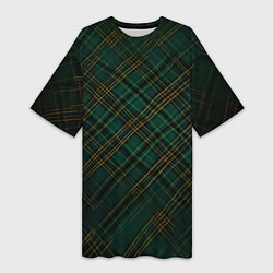Женская длинная футболка Тёмно-зелёная диагональная клетка в шотландском ст