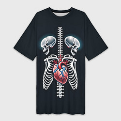 Женская длинная футболка Два сросшихся скелета и сердце