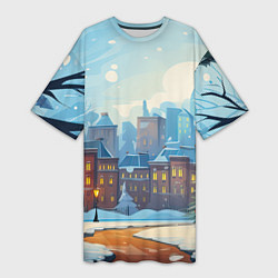 Женская длинная футболка Новогодний город