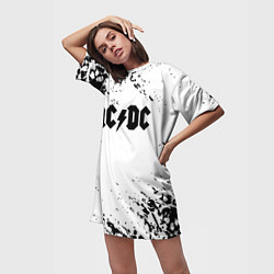 Футболка женская длинная ACDC rock collection краски черепа, цвет: 3D-принт — фото 2