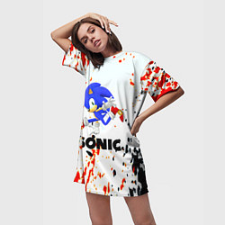 Футболка женская длинная Sonic краски абстрактные, цвет: 3D-принт — фото 2