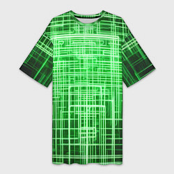 Женская длинная футболка Зелёные неоновые полосы киберпанк