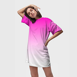 Футболка женская длинная Розово-белый градиент, цвет: 3D-принт — фото 2