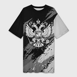 Женская длинная футболка Россия - серый монохромный