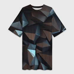Женская длинная футболка Черная геометрическая абстракция - объемные грани