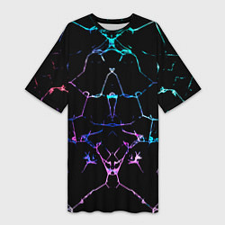 Футболка женская длинная Неоновые трещины узоры, цвет: 3D-принт