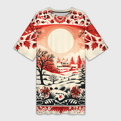 Женская длинная футболка Новогодние орнаменты