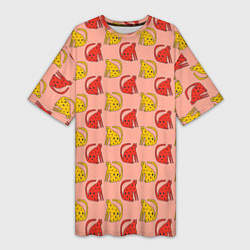 Футболка женская длинная Забавные леопарды, цвет: 3D-принт