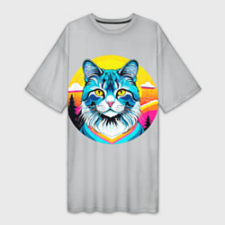 Женская длинная футболка Нейросеть - кот в стиле граффити