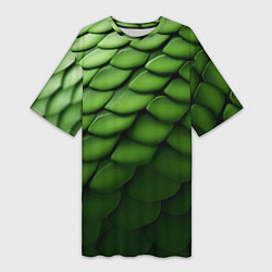 Футболка женская длинная Зеленая чешуя змеи, цвет: 3D-принт
