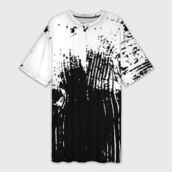 Футболка женская длинная Черно-белая абстракция гранж, цвет: 3D-принт