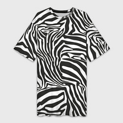 Футболка женская длинная Шкура зебры черно - белая графика, цвет: 3D-принт