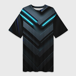 Женская длинная футболка Черный и синий фон с абстракцией