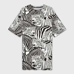Женская длинная футболка Зебры и тигры