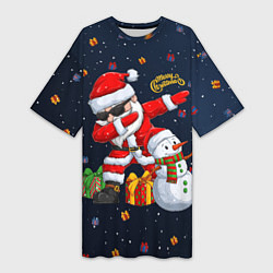 Женская длинная футболка Санта Клаус и снеговик
